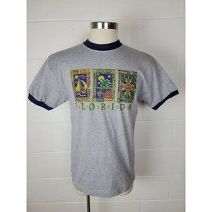 Speedo Florida‎ Ringer T-shirt Gray Sailboat Palm Sun USA Vintage 90s  L